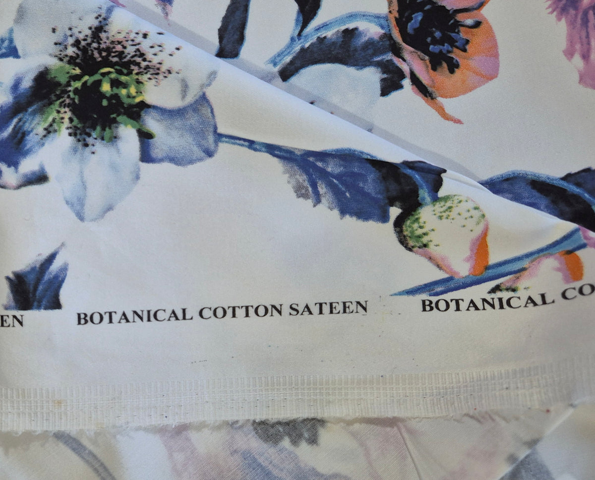 Cotton Sateen - Botanical - 110cm remnant - Fabric Rescue