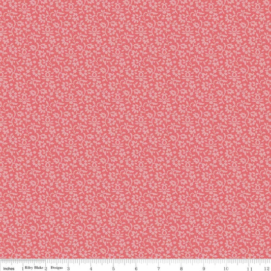 Fat Quarter - Coral Pink Lace Effect Floral Pattern - Penny Rose Fabrics - Cotton Fabric