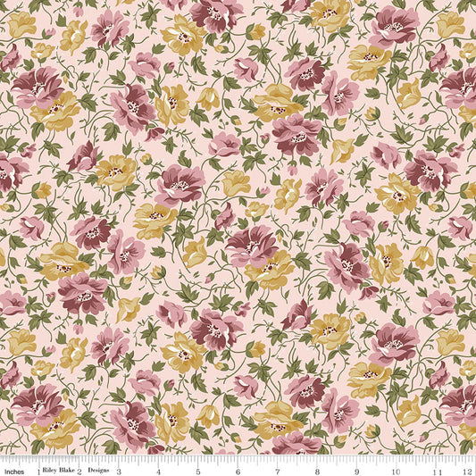 Cotton Fabric - Midnight Garden Flowers in Blush - Gerri Robinson - Riley Blake