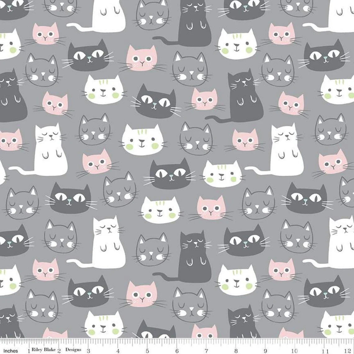 Fat Quarter - Purrfect Day Cats on Grey - My Mind's Eye - Riley Blake - Cotton Fabric