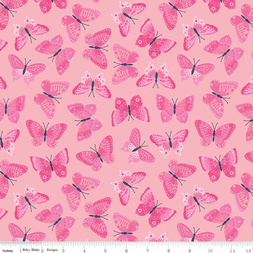 Fat Quarter - Strength in Pink Butterflies Blush - Riley Blake - Cotton Fabric