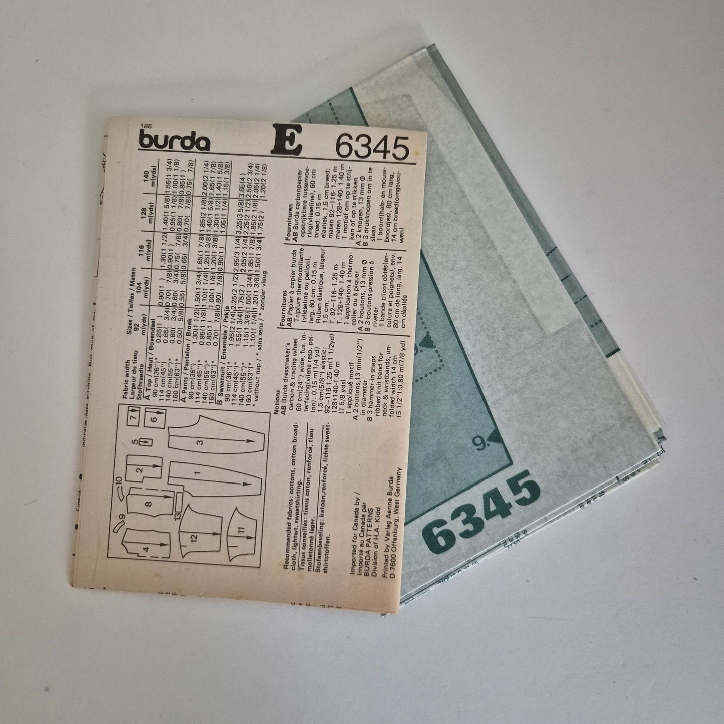 Burda 6345, boys and girls top and pants pattern, Sizes 3 to 10