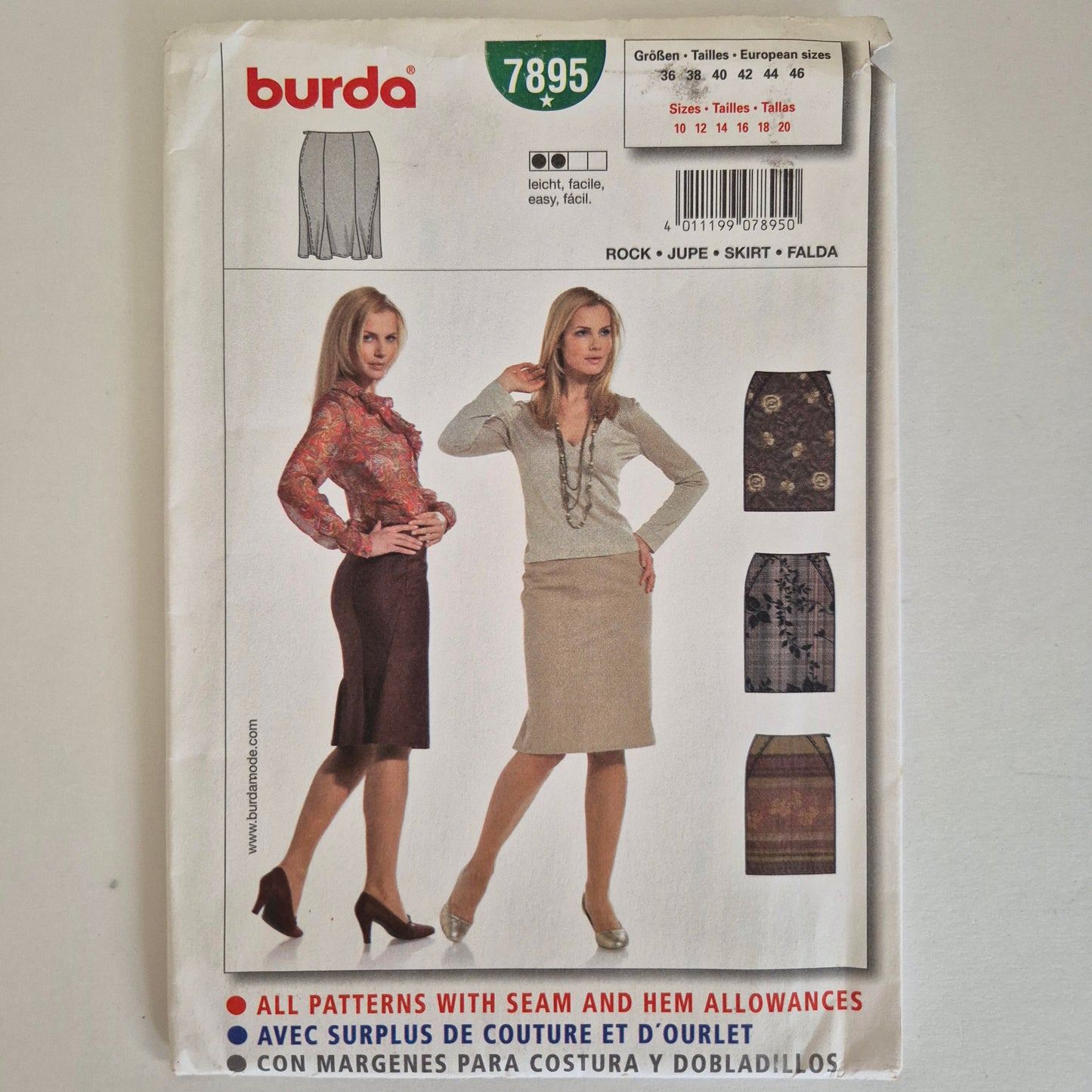 Burda 7895 Fitted skirt pattern, sizes 10 - 20