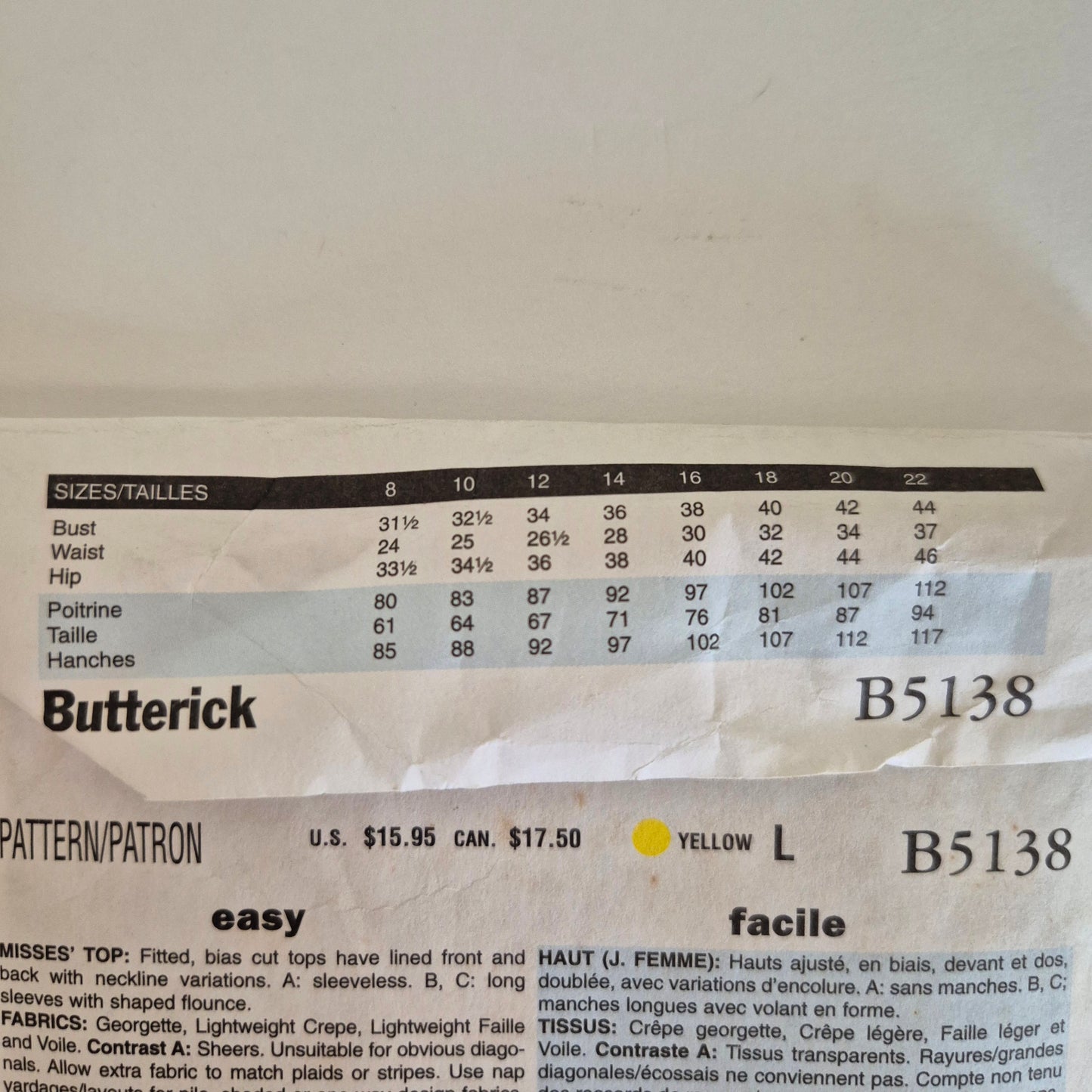 Butterick B5138, Misses' top pattern, Sizes 8 - 14