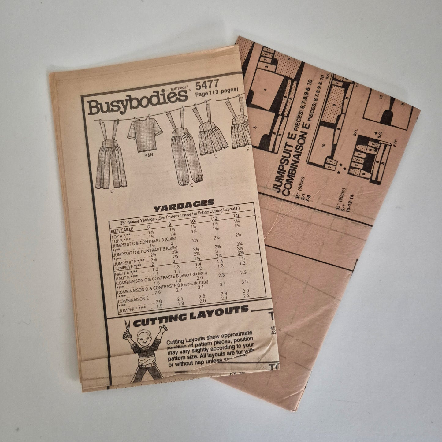 Butterick 5477, girls top jumpsuit jumper/pinafore pattern, Sizes 7 to 10