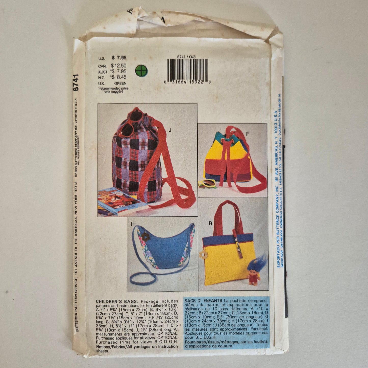 Butterick 6741, 10 different children's bags