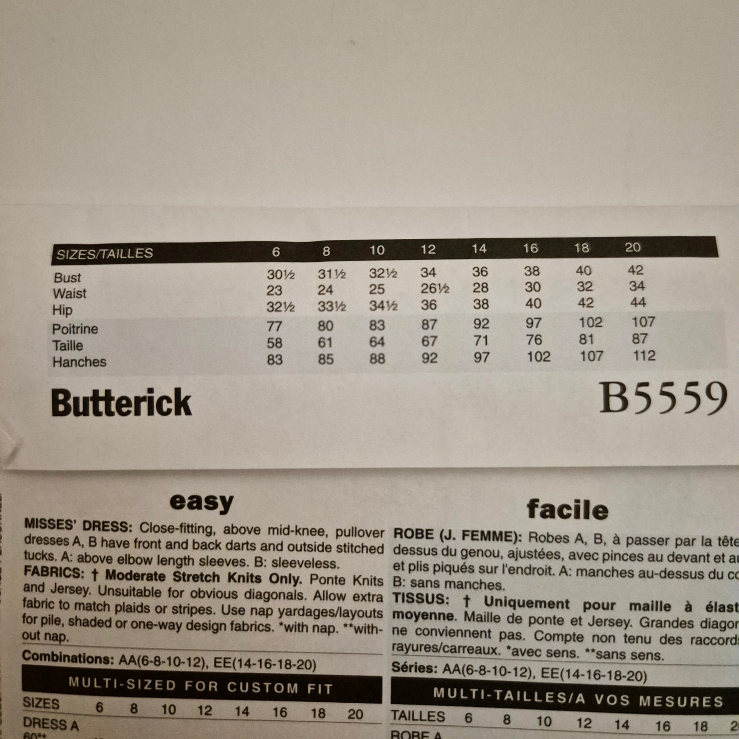 Butterick B5559, dress pattern, sizes 6 - 12