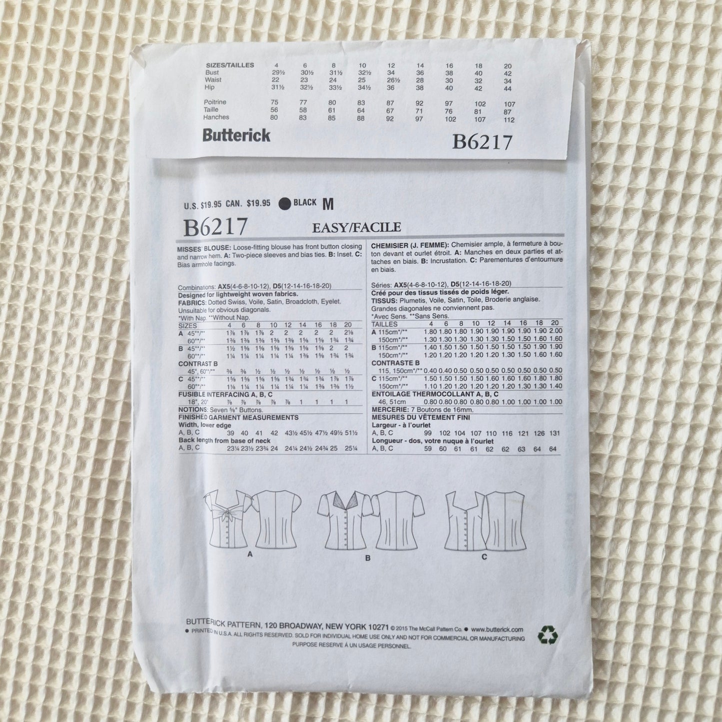 Butterick B6217 sewing pattern