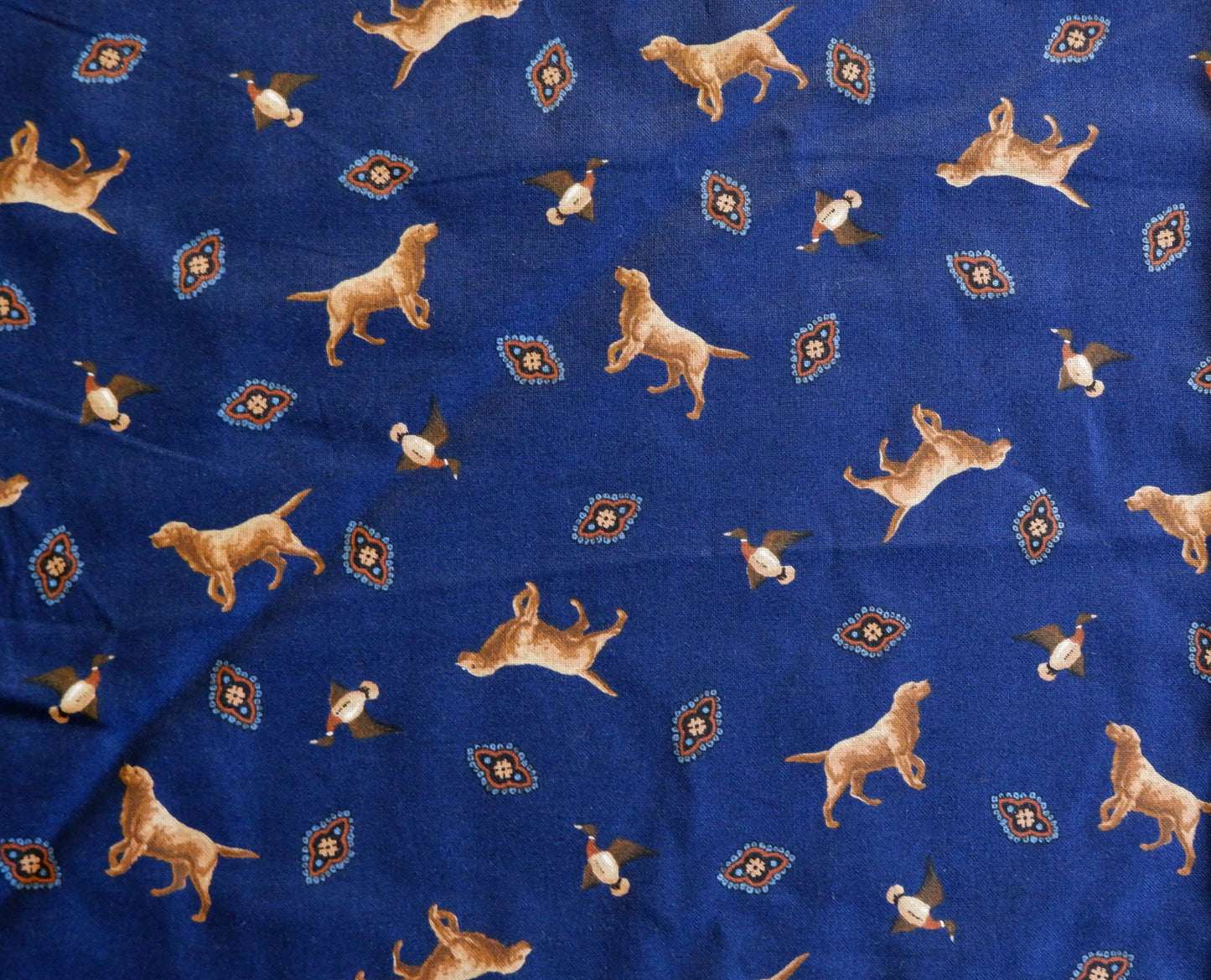 Cotton Fabric - Dogs and Ducks - 1.25m remnant - Fabric Rescue