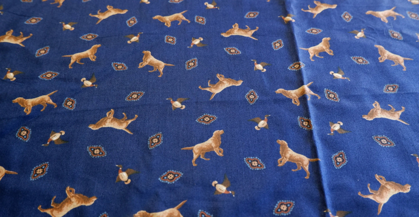 Cotton Fabric - Dogs and Ducks - 1.25m remnant - Fabric Rescue