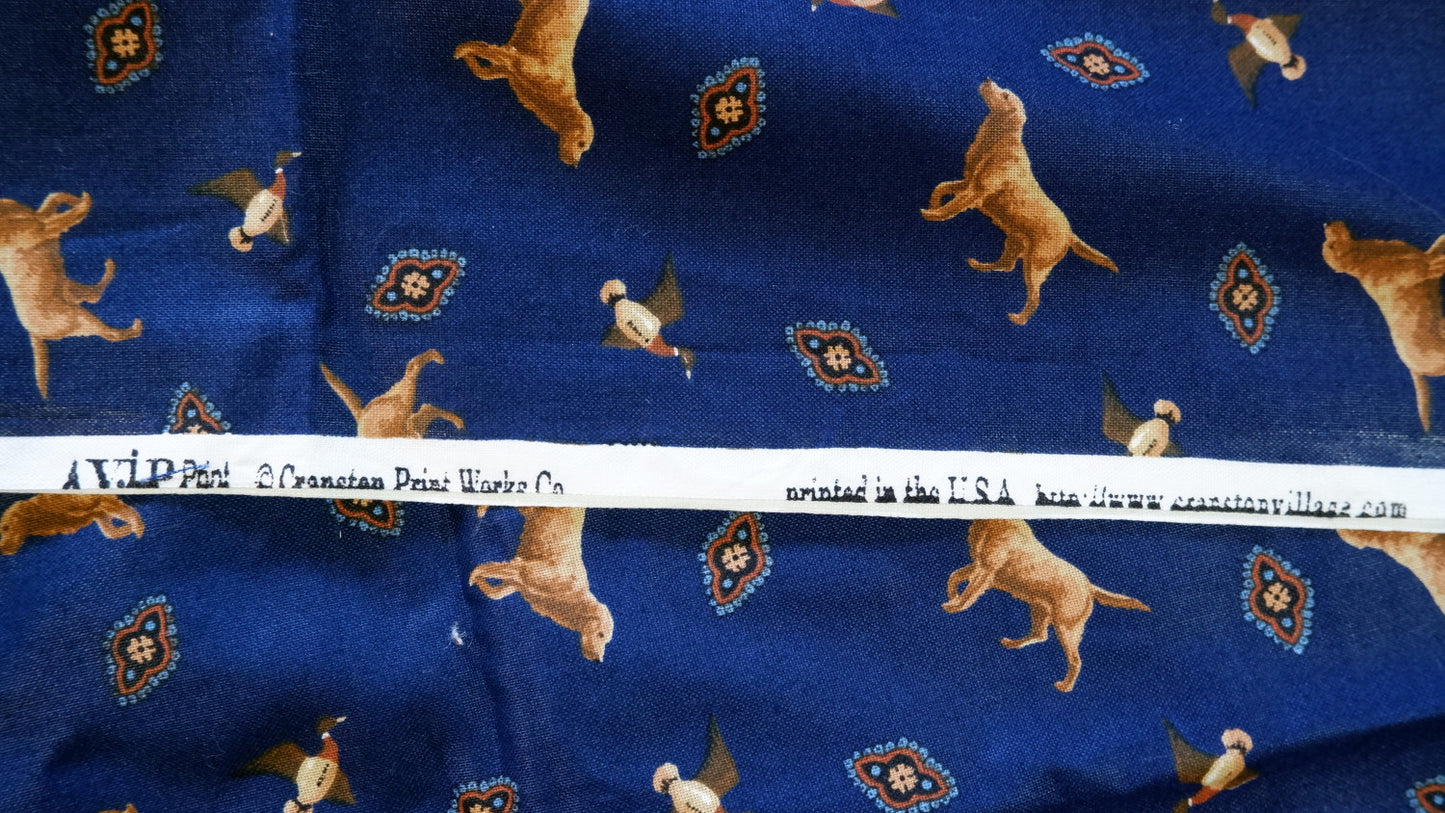 Cotton Fabric - Dogs and Ducks - 1.25m remnant - Fabric Rescue