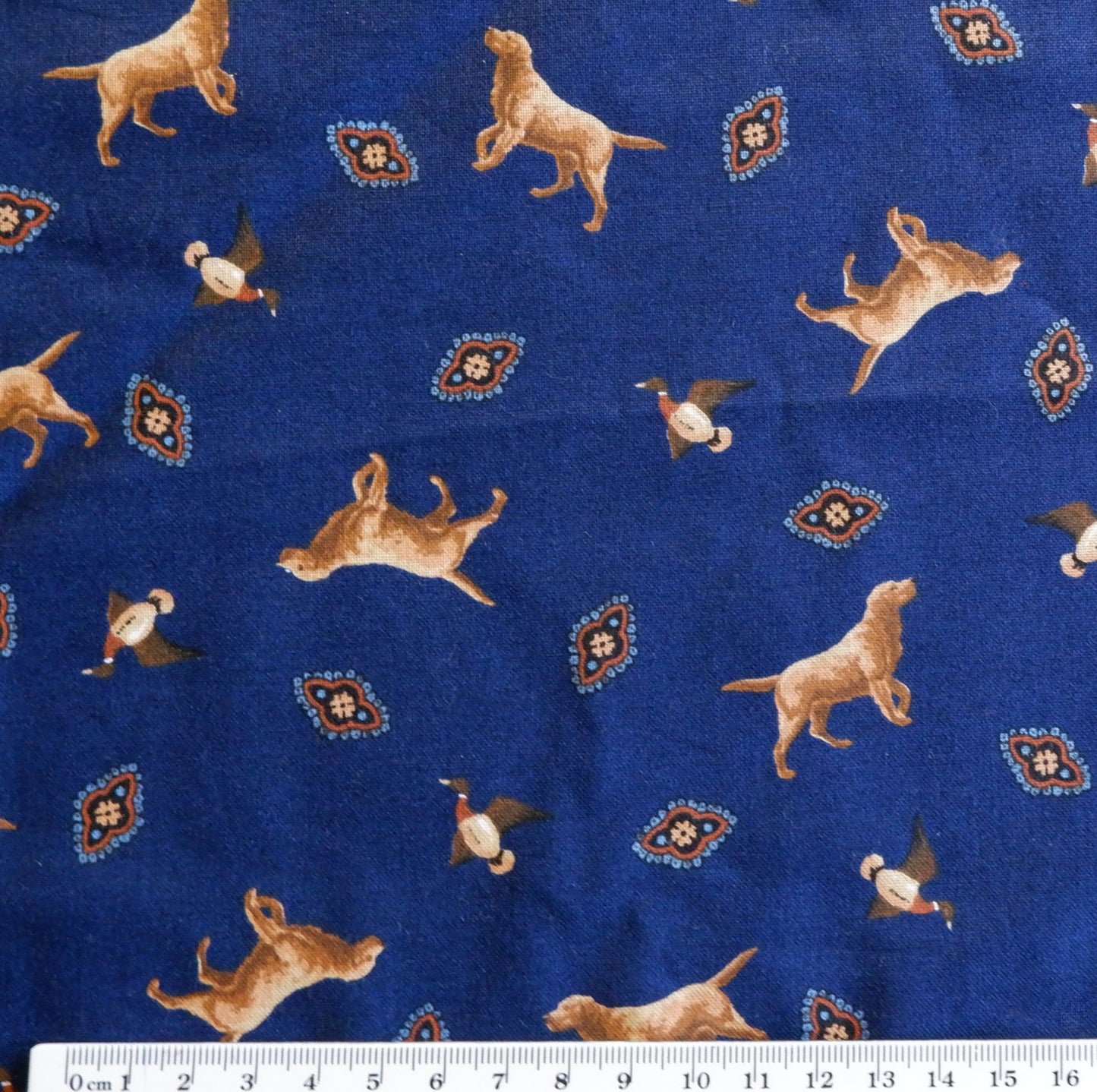 Cotton Fabric - Dogs and Ducks - 1.25m remnant - Fabric Rescue