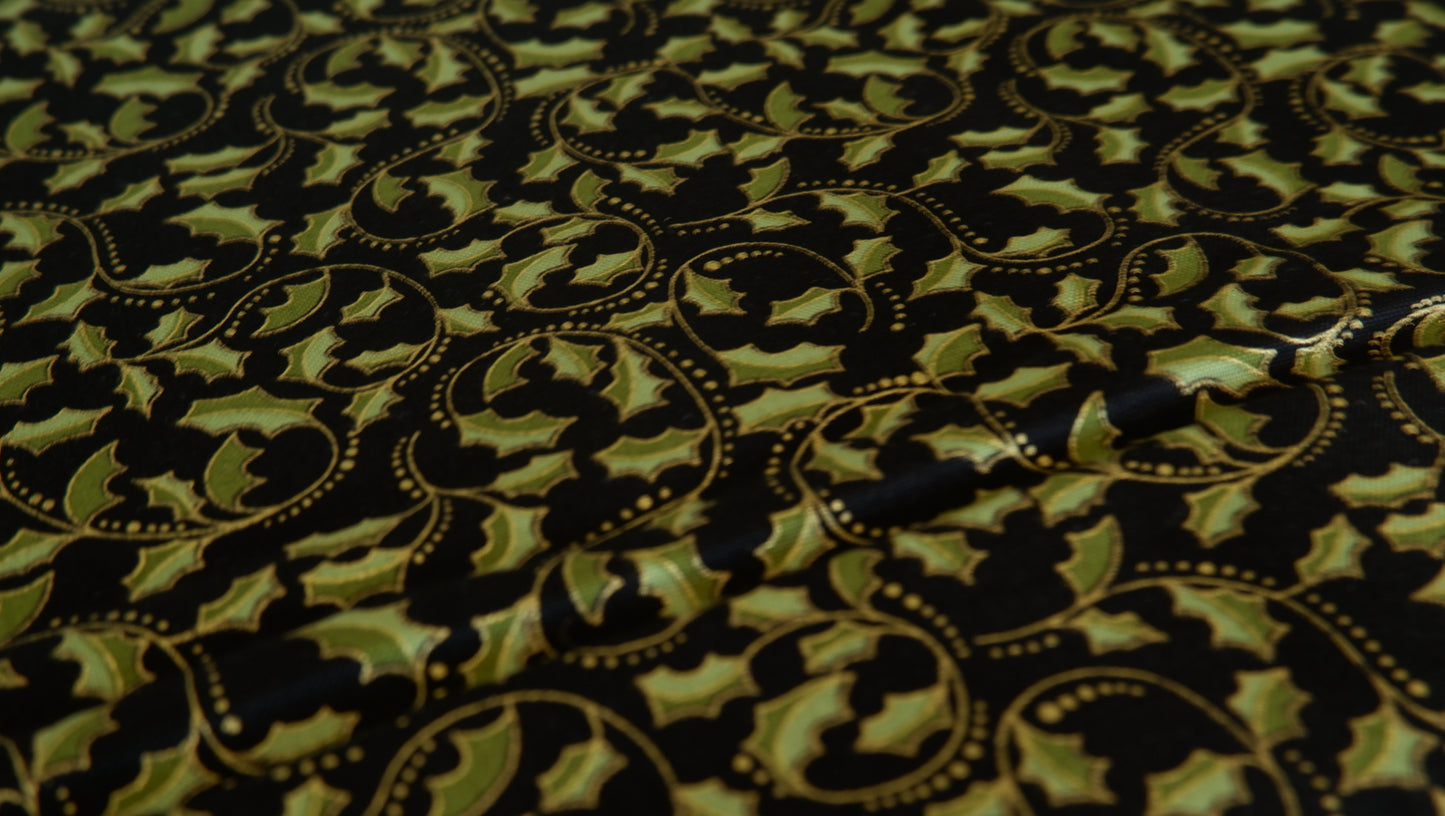 Cotton Fabric - Golden Leaf Scroll on Black - Jackie Robinson - Benartex