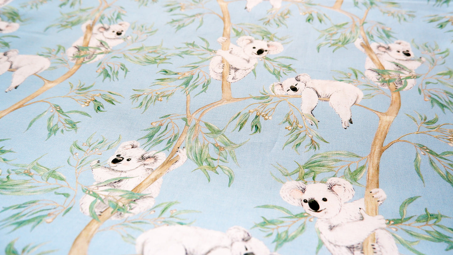 Cotton Fabric - Gumtree friends - Koalas on Blue - Michelle Holik