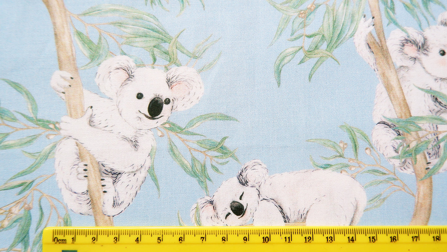 Cotton Fabric - Gumtree friends - Koalas on Blue - Michelle Holik