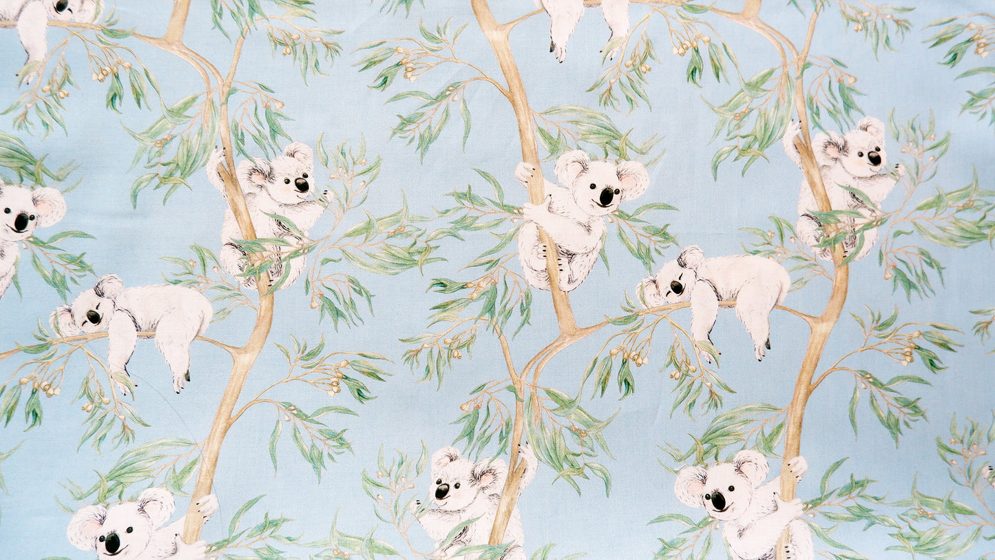 Cotton Fabric - Gumtree friends - Koalas on Blue - Michelle Holik