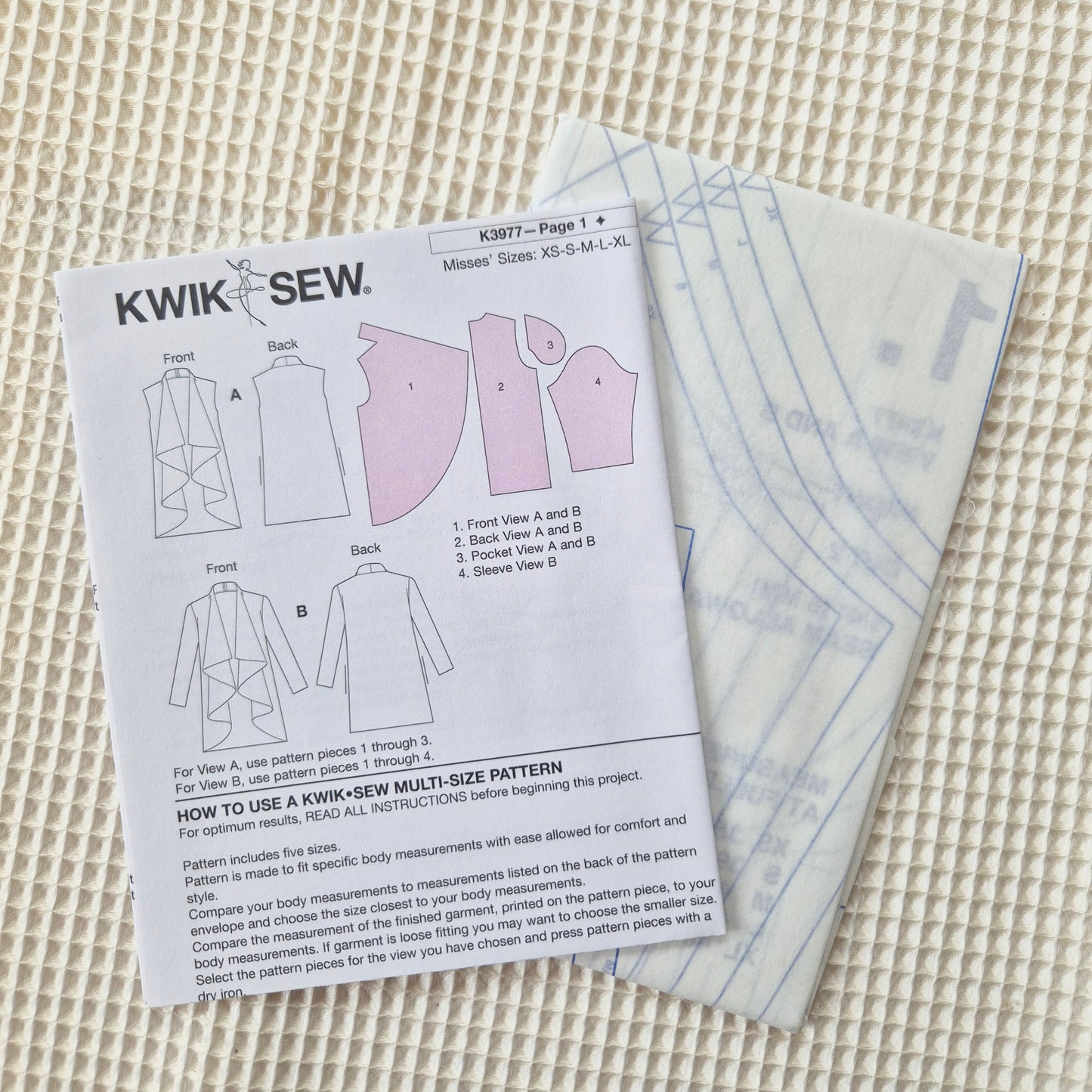 Kwik Sew K3977, misses vest and jacket pattern. Sizes XS to XL