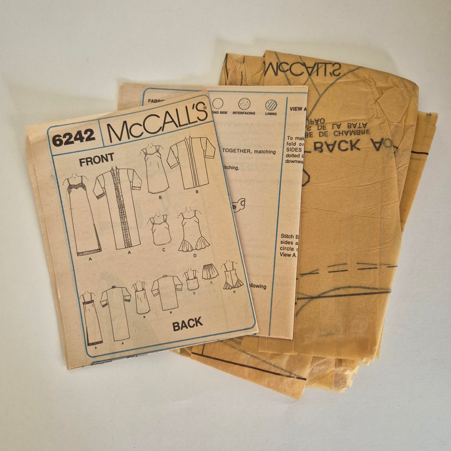 McCall's 6242, Misses' robe nightgown camisole shorts and teddy, Sizes 14 - 16