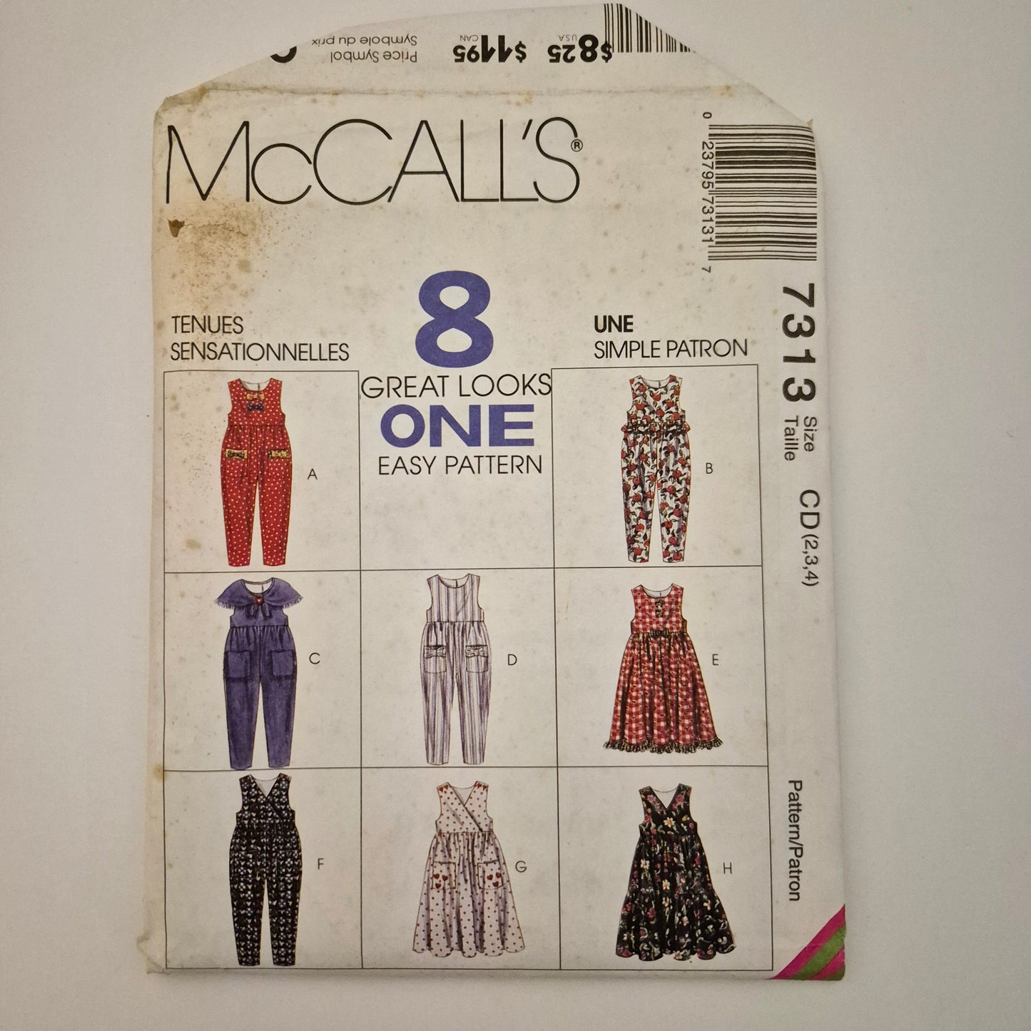 McCall's 7313, Children's jumpsuit jumper and scarf pattern, Sizes 2 - 4