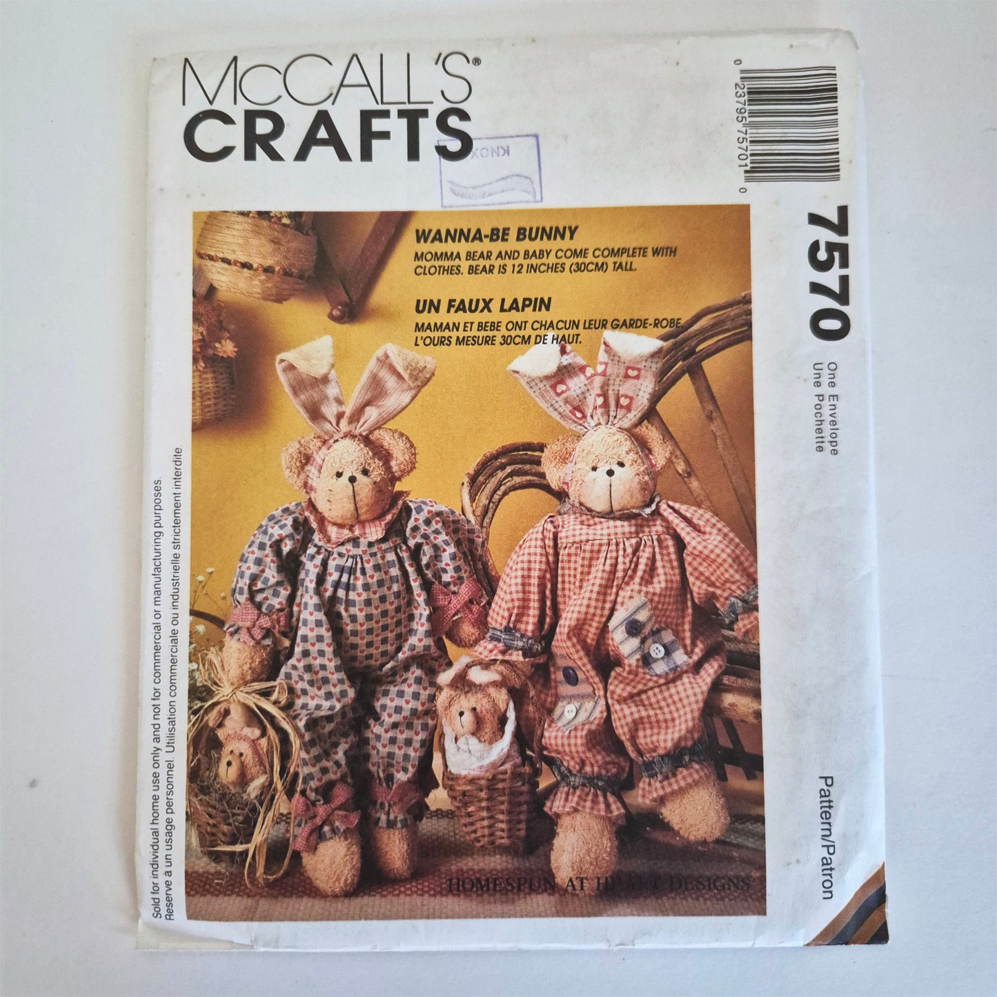 McCall's 7570, Wanna-be Bunny, 12" Bear with bunny ears