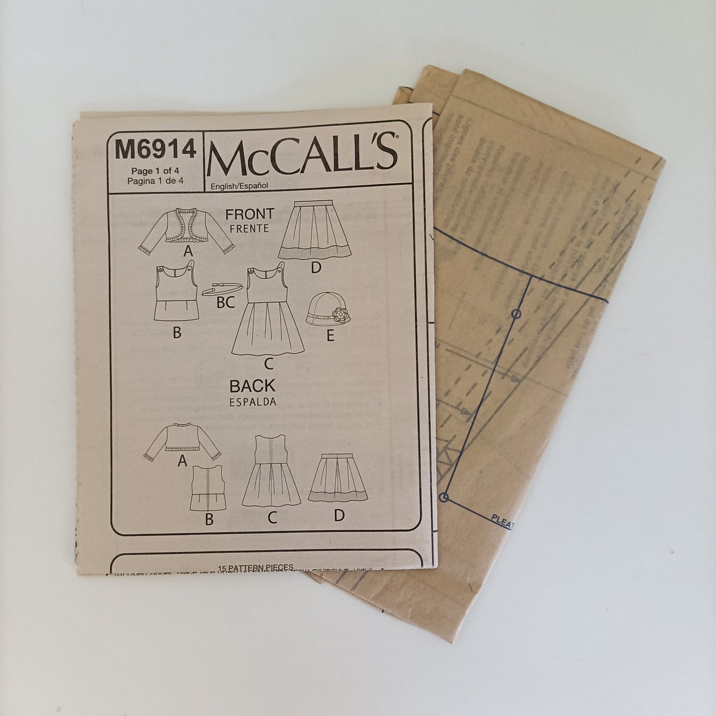 McCalls M6914, Girls' jacket top dress skirt and hat pattern, Size 2 to 5