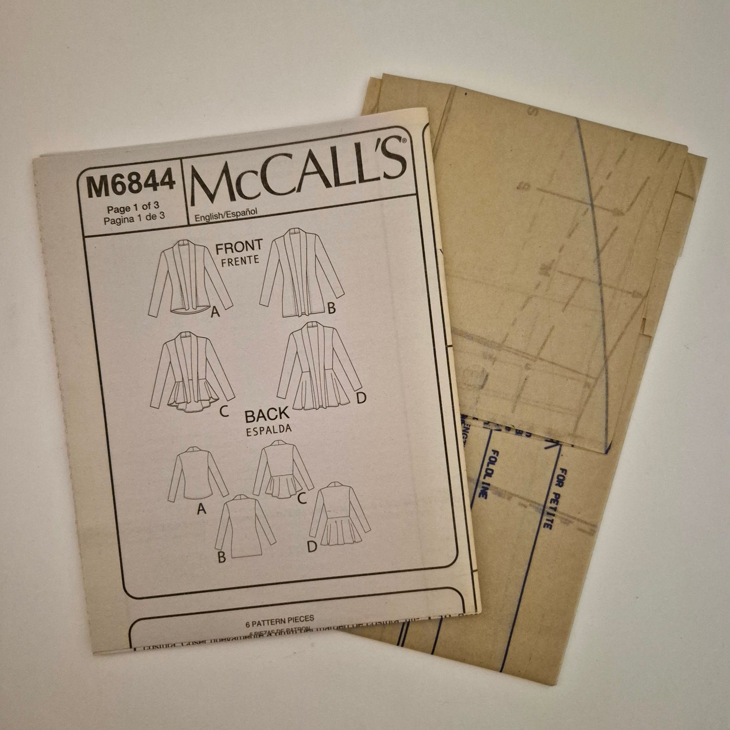 McCall's M6844, cardigan pattern, sizes XS to M, 4 - 14