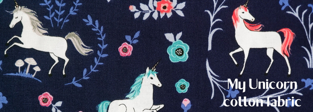 My Unicorn Cotton fabric - Navy - Riley Blake