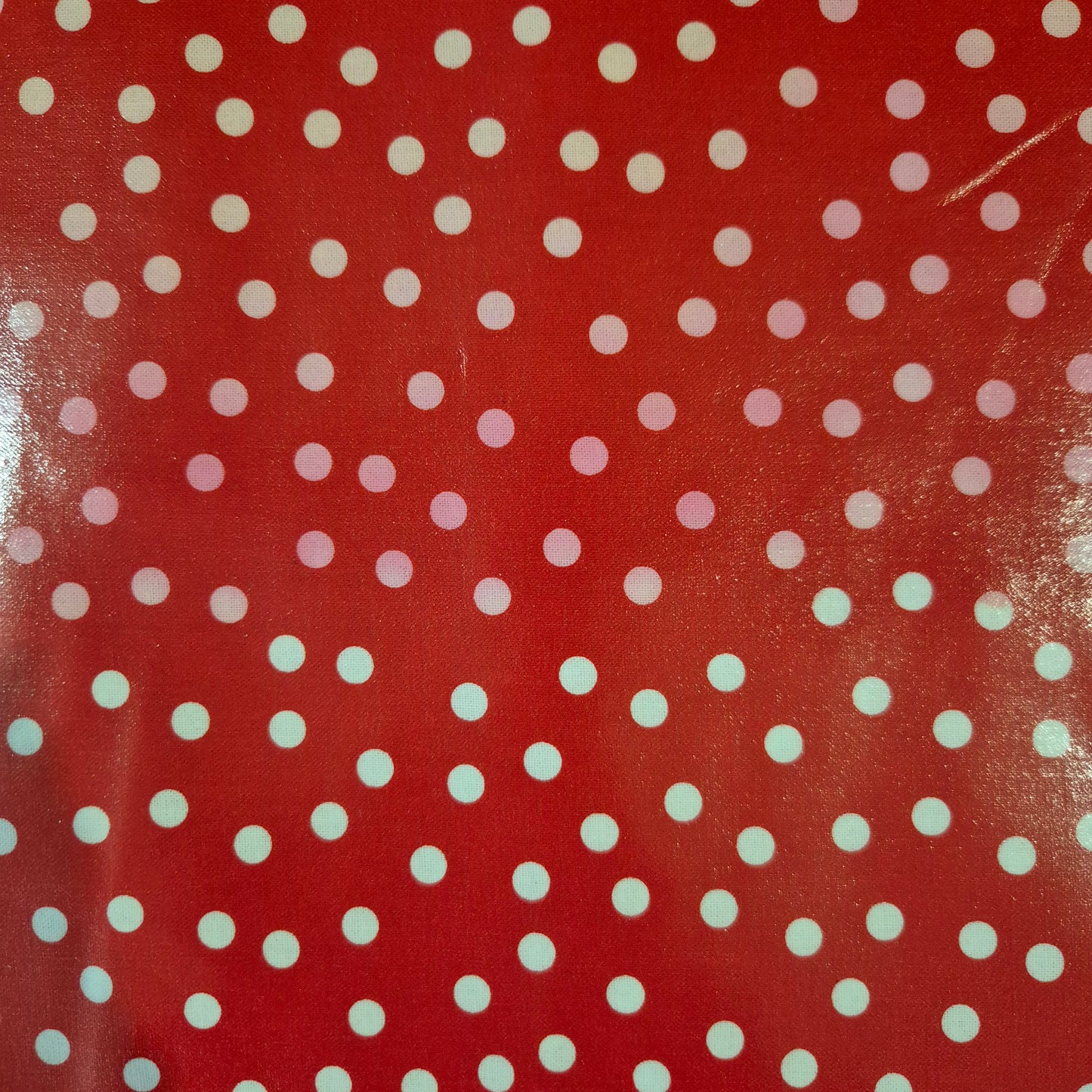 Laminated Cotton - Red with White Dots - Water Damage - 145cm remnant - Fabric Rescue