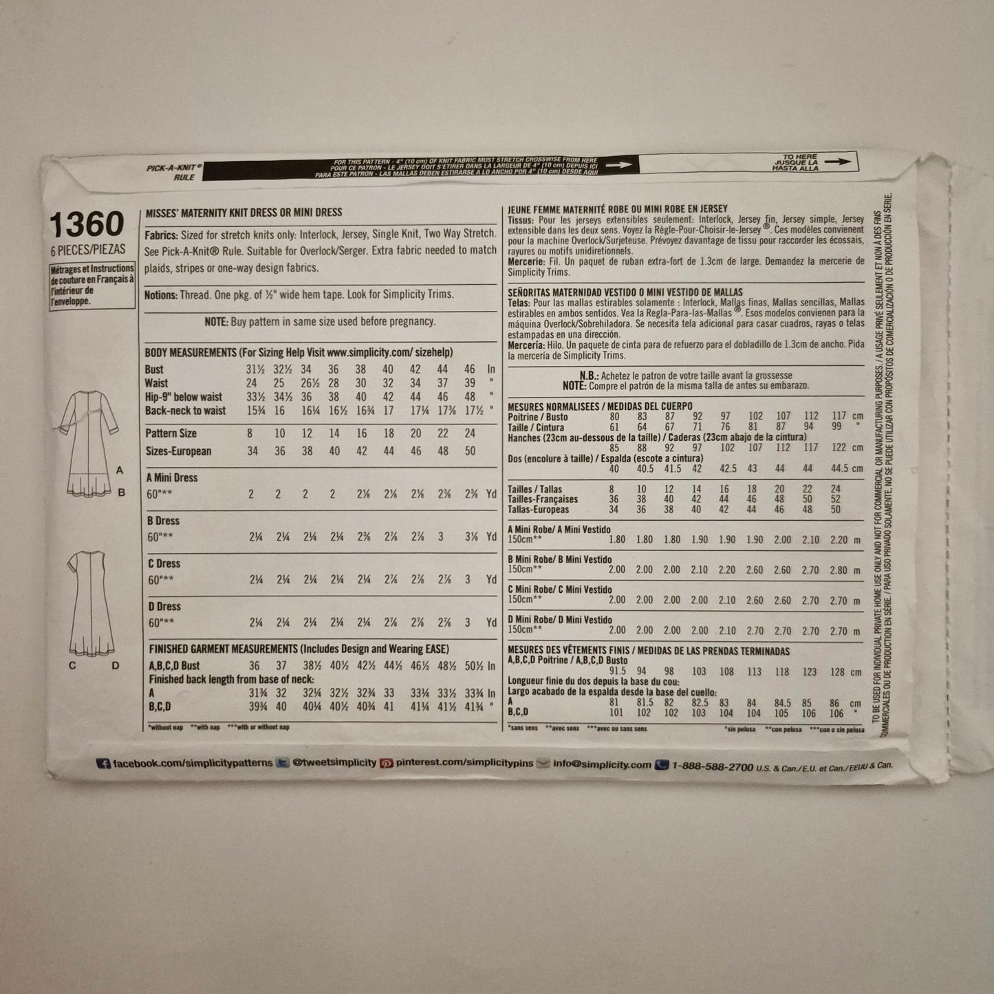 Simplicity 1360, maternity dress pattern, sizes 8 to 16