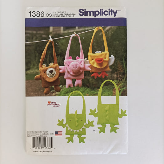 Simplicity 1386, Fleece animal bag pattern