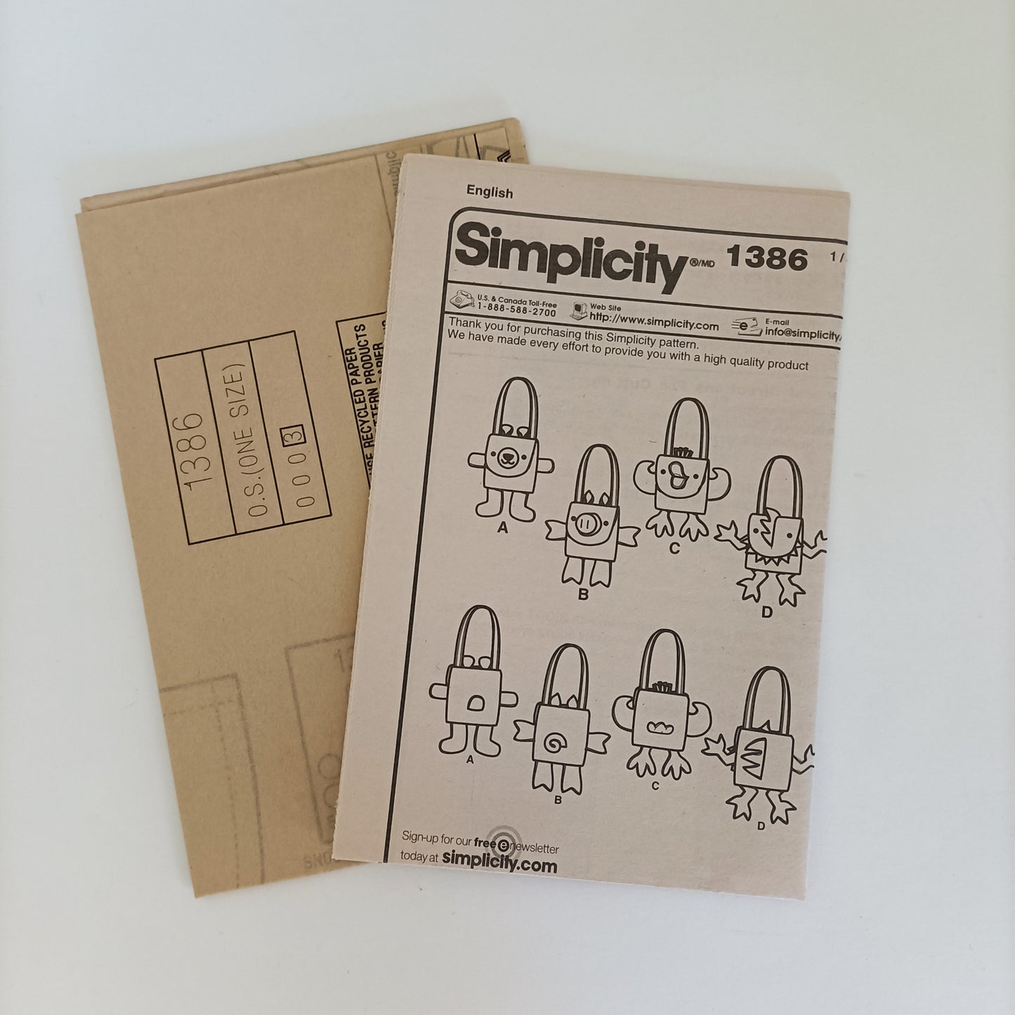 Simplicity 1386, Fleece animal bag pattern