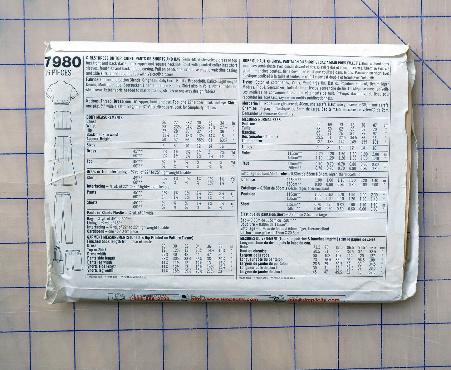 Simplicity 7980, girls clothing and bag pattern, sizes 12 - 16