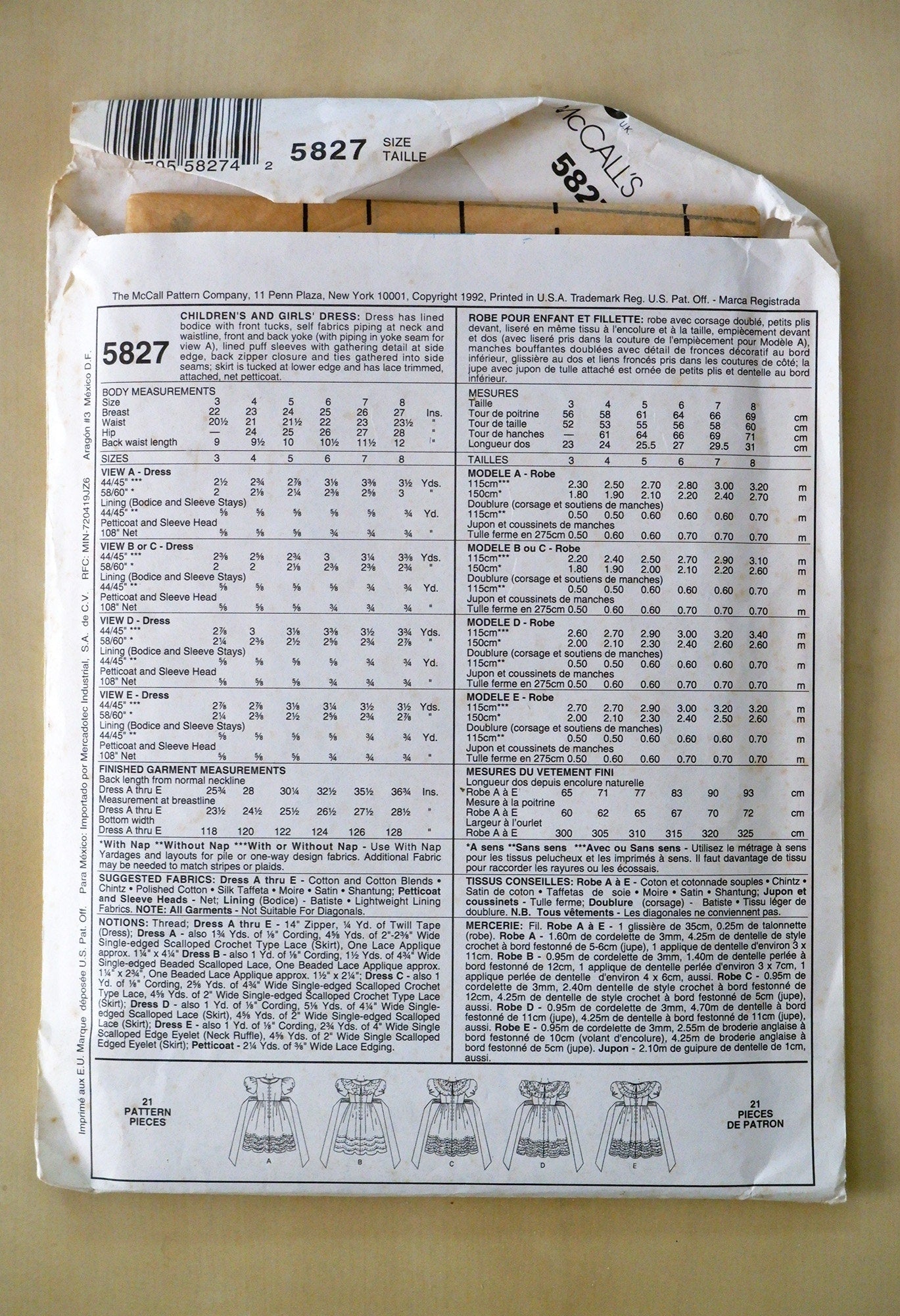 McCall's 5827, girls dress pattern, size 6