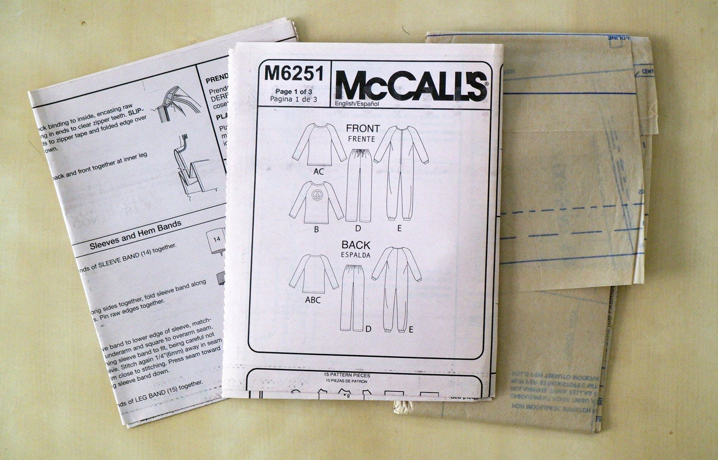 McCall's M6251, top pants and jumpsuit pattern, sizes XS - M