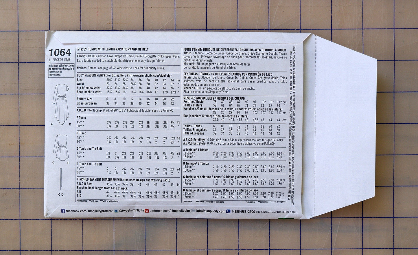 Simplicity 1064, tunic pattern and tie belt pattern, sizes 6 - 14