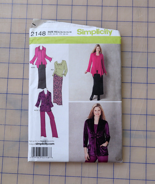 Simplicity 2148 - Misses pants skirt knit top and cardigan, sizes 8 - 16