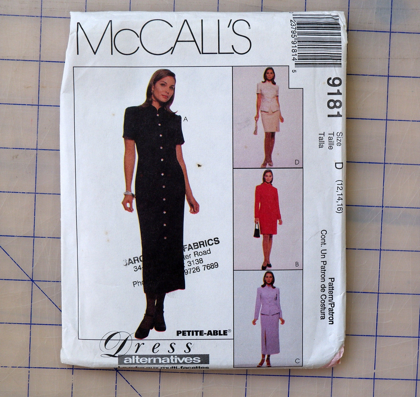 McCall's Pattern 9181, top skirt and dress pattern, sizes 12 to 16