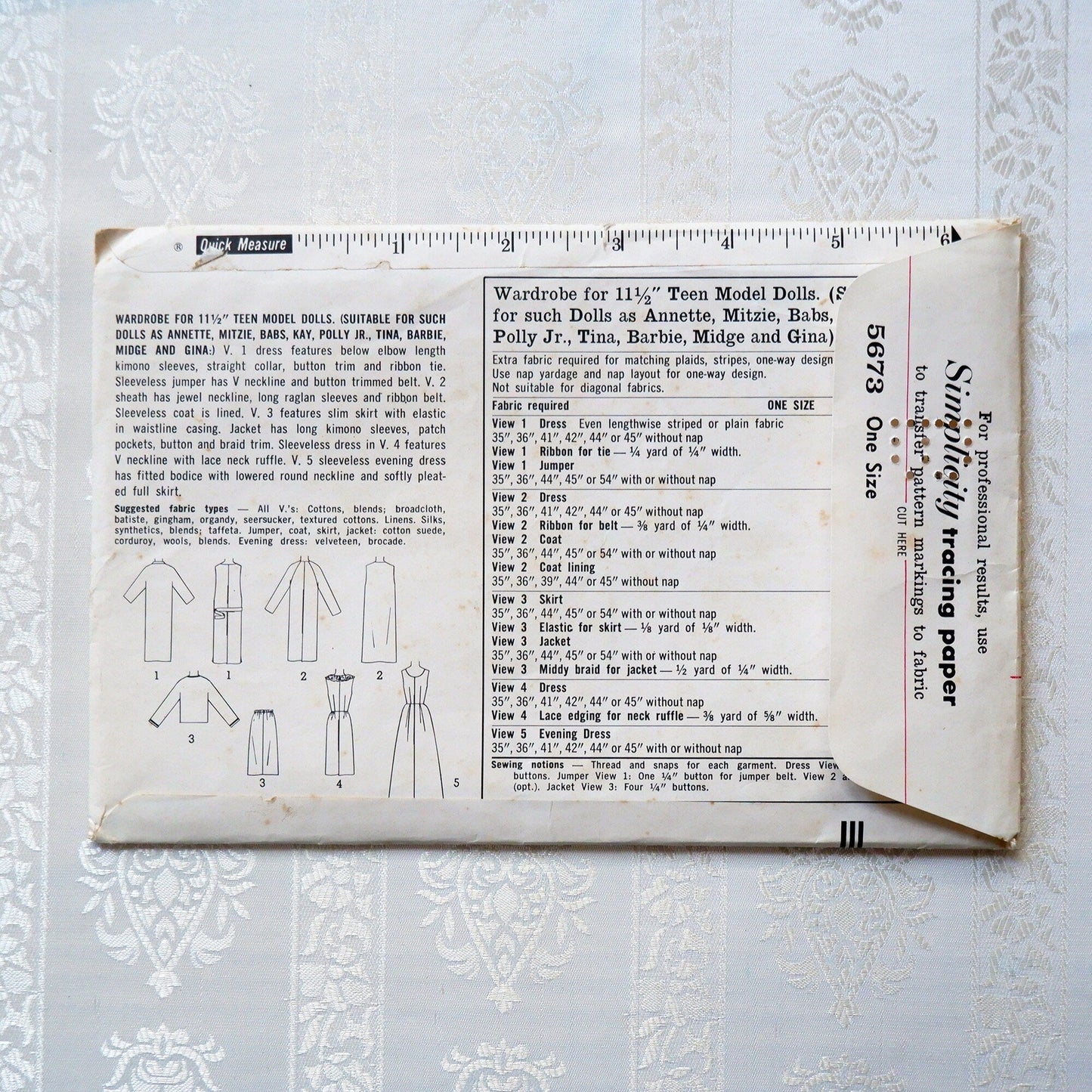 Simplicity 5673, Clothing pattern for 11.5 inch dolls original