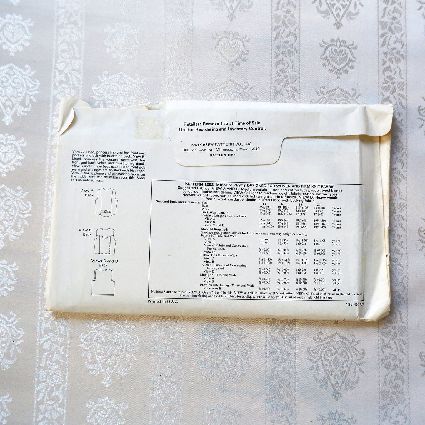 Kwik Sew 1252 Vest pattern for women Sizes 14 - 20