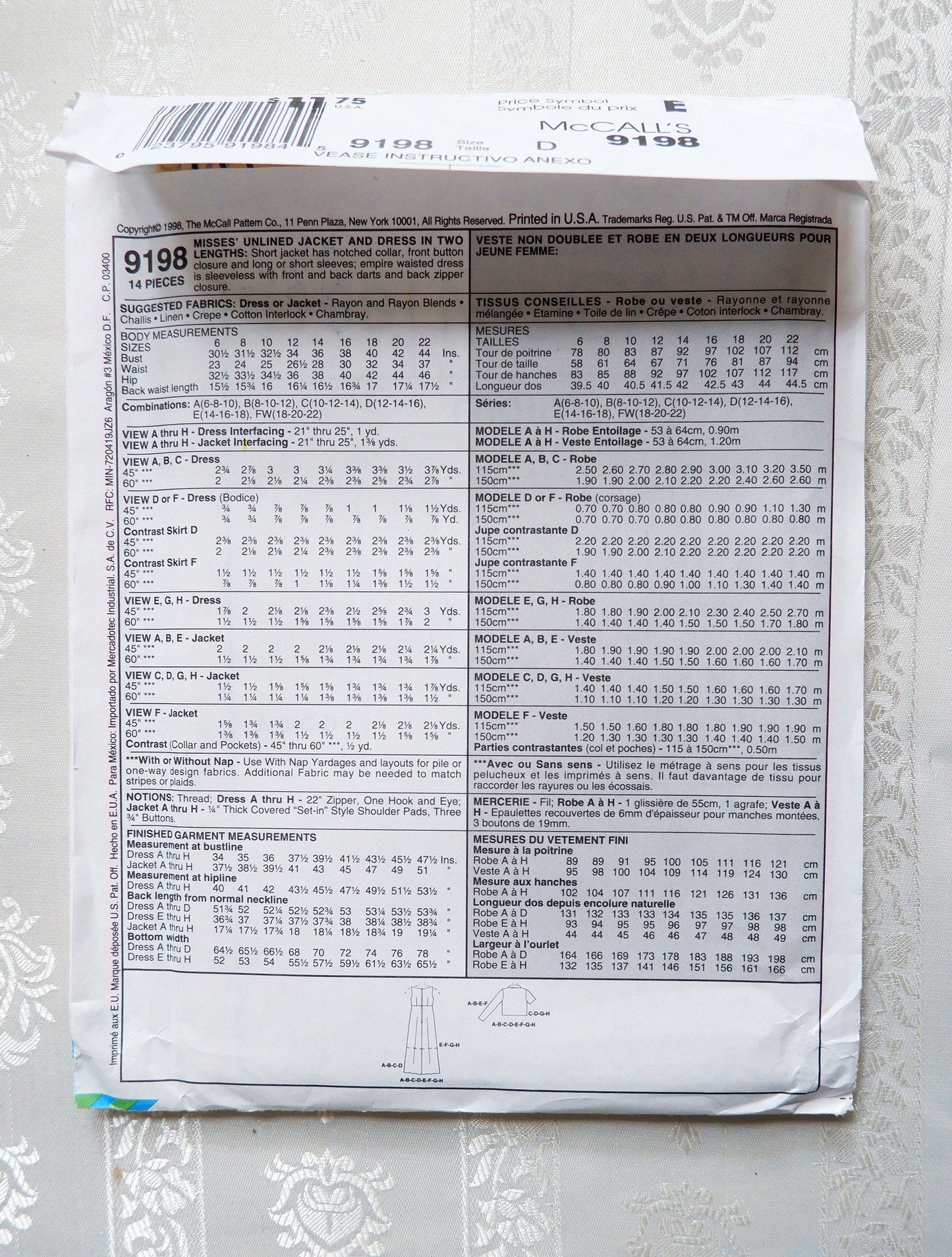 McCall's 9198, dress and jacket pattern, sizes 12 - 16
