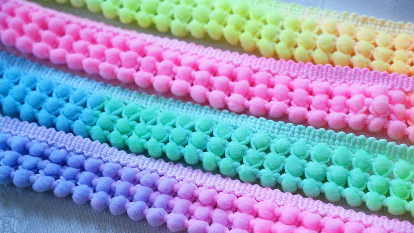 Rainbow Pom Pom Trim, Three tier 25mm Trim
