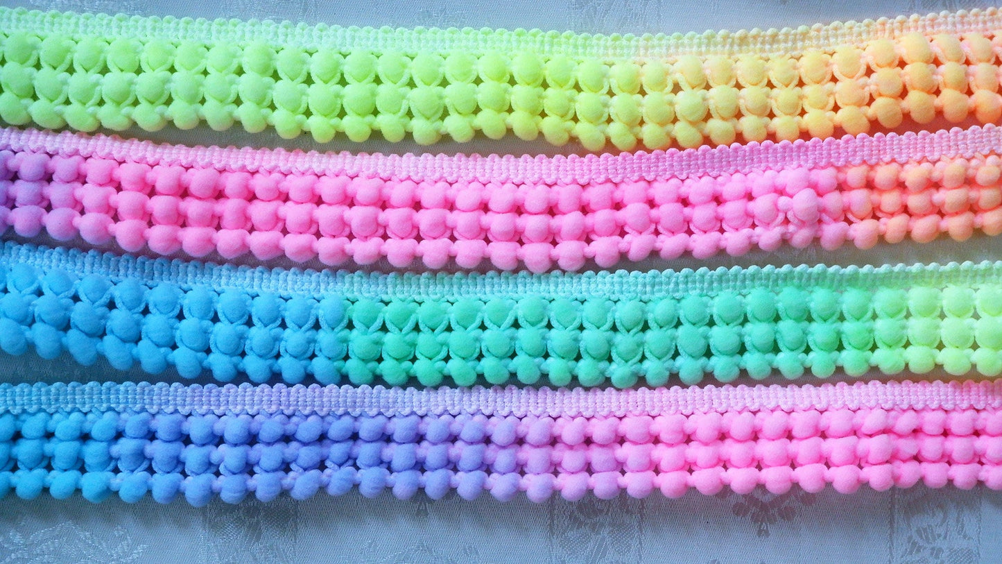 Rainbow Pom Pom Trim, Three tier 25mm Trim