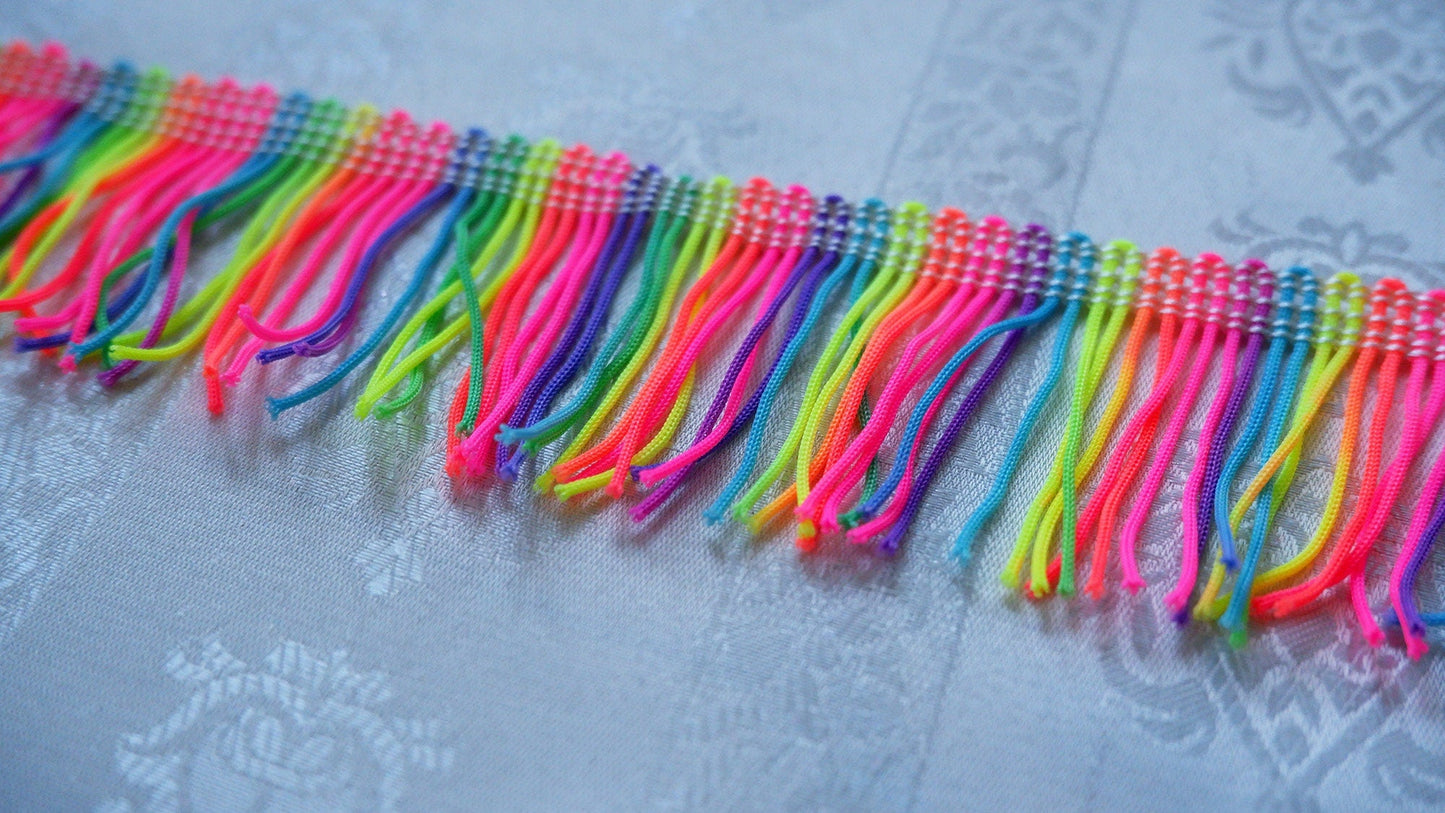 Neon Rainbow Fringe Trim, 45mm Fringe