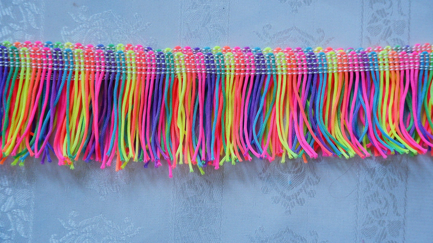 Neon Rainbow Fringe Trim, 45mm Fringe