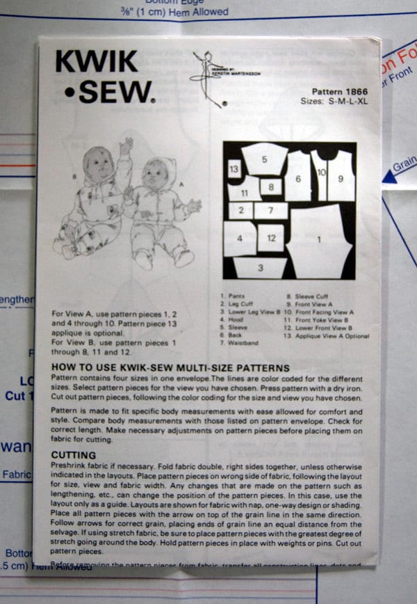 Kwik Sew 1866 Baby jogging suits Sizes S - XL