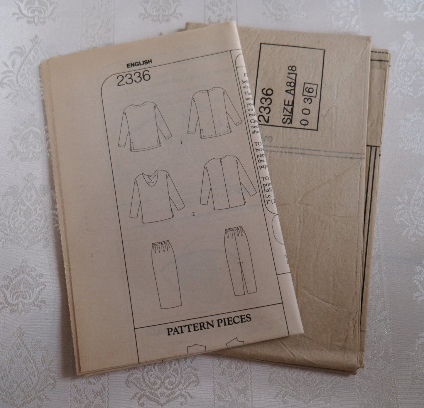 Style 2336, Misses top and pants pattern, Size 8 - 18