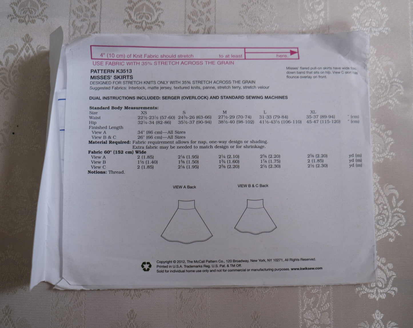 Kwik Sew K3513 Misses' Skirts pattern, sizes XS - XL