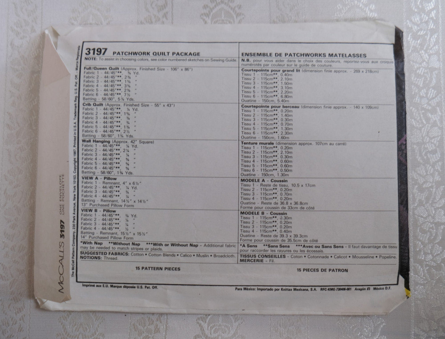 McCall's Crafts 3197 patchwork quilts pillows and wall hanging pattern