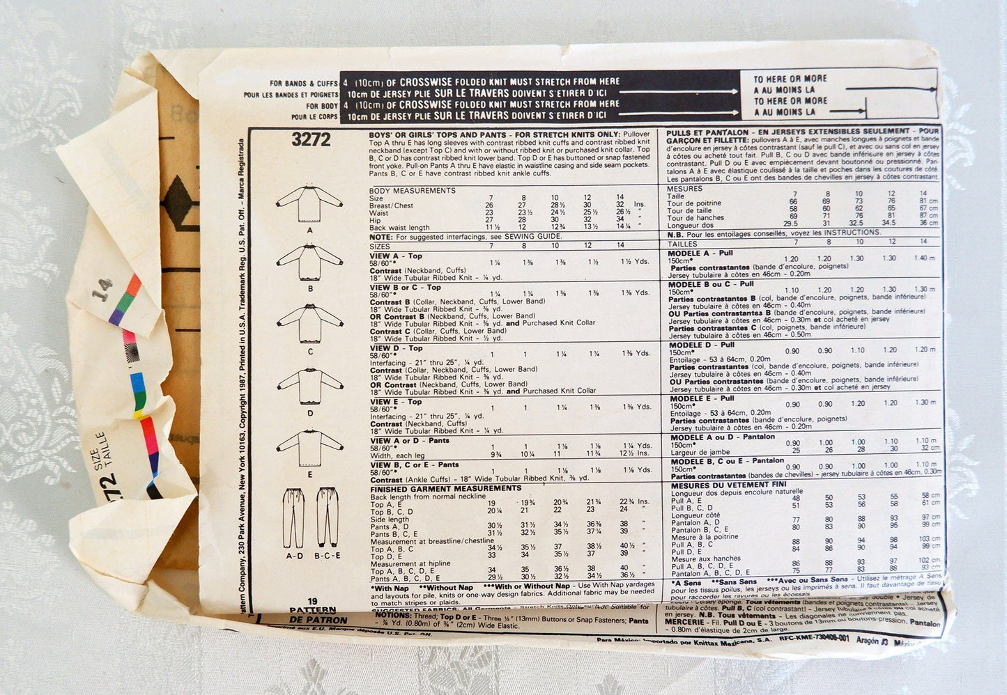 McCalls 3272, tops and pants pattern, Size 14