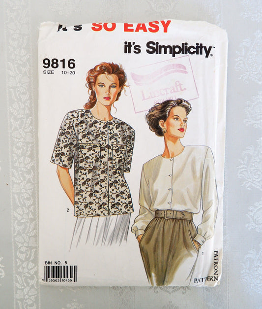 Simplicity 9816, blouse pattern, sizes 10 - 20